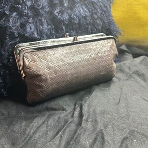 Hobo Embossed Tooled Quilted Leather Lauren Kiss Lock Clutch Wallet